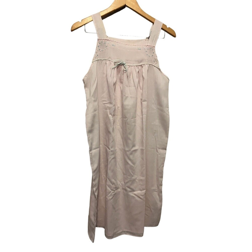 VTG Komar Night gown pink floral embroidery dress sleeveless Womens size Medium